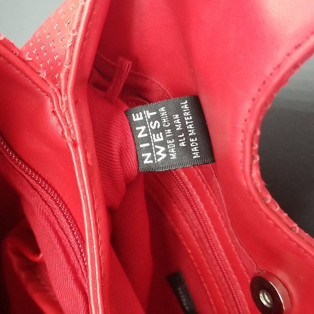 Nine West Red Cut Out Circle and Diamond Design Two Pocket Shoulder Bag Purse - Picture 8 of 11